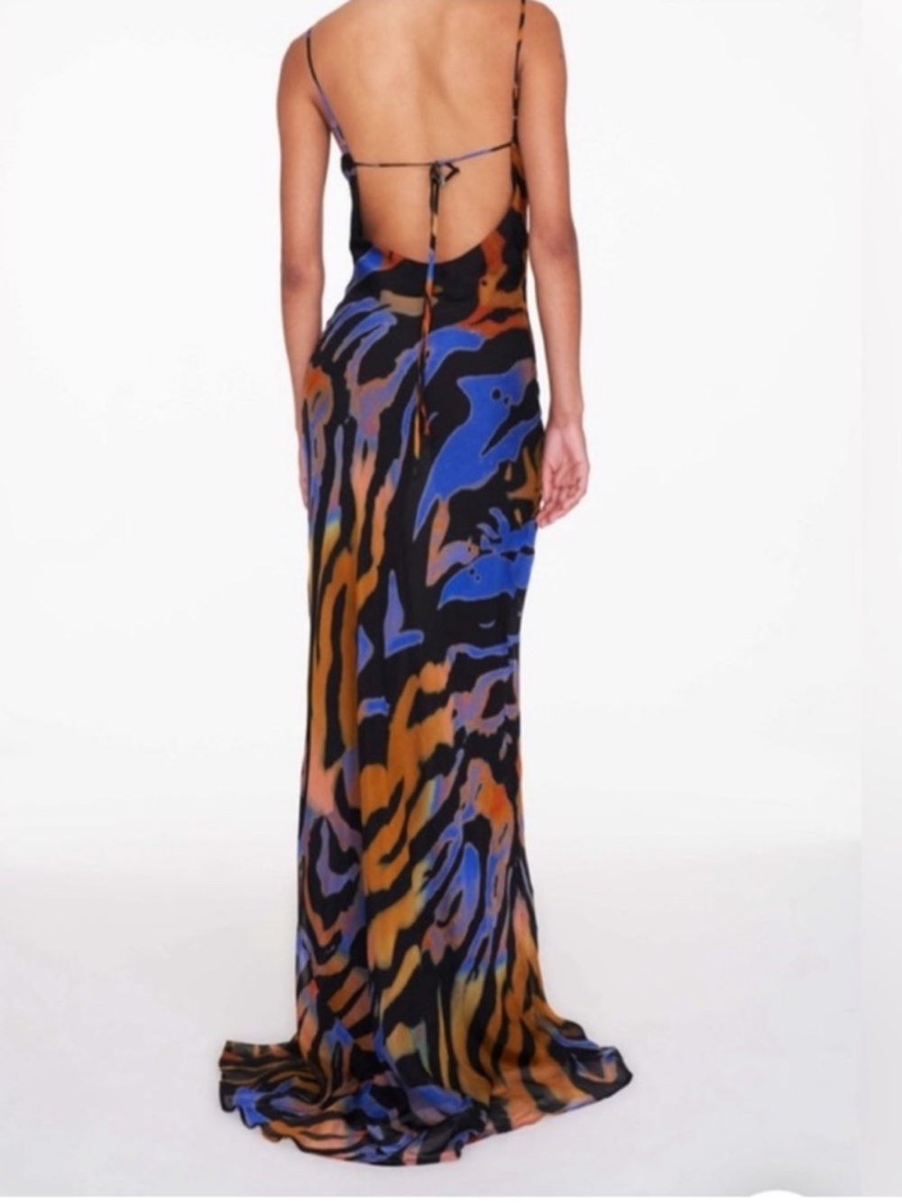 Mesh Blue, Orange and Black Zebra-Print Slip Maxi Dress